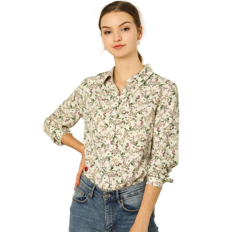 アレグラ ケー レディース トップス シャツ ボタンダウン フラワー柄 ダウン フラワー ALLEGRA K Women's Button Down Long Sleeve Ditsy Floral Shirt Beige Pink X SMALL Beige ベージュ