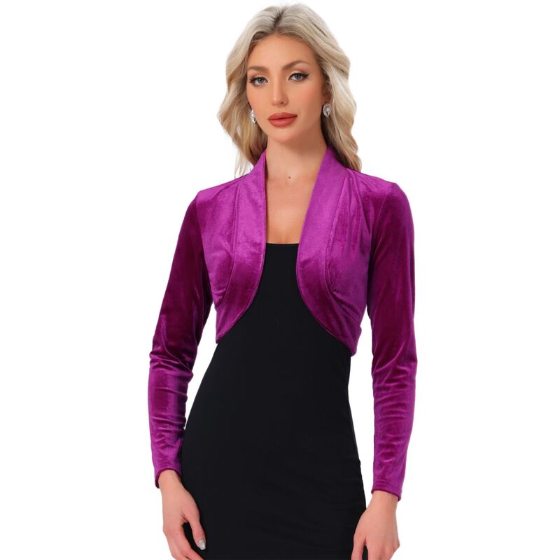 アレグラ ケー レディース トップス Tシャツ ベルベット クロップド ALLEGRA K Women's Long Sleeve Open Front Velvet Cropped Bolero Shrug Plum Purple パープル
