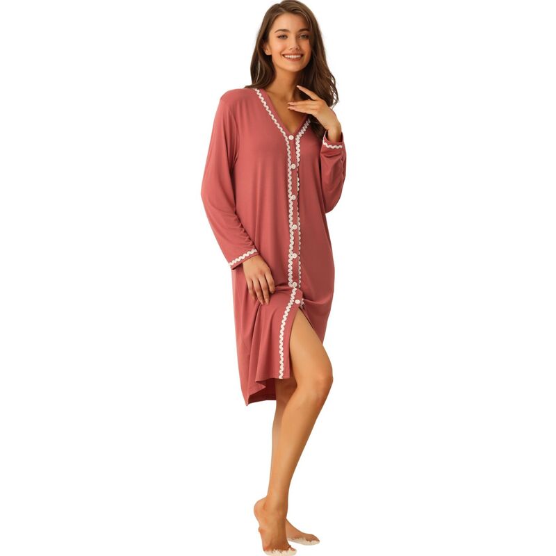cheibear レディース アンダーウェア ナイトウェア ボタンダウン シャツ ダウン cheibear Womens Nightshirt Button Downightgown Long Sleeve Pajama Dressleepshirt Red レッド｜ReVida 店