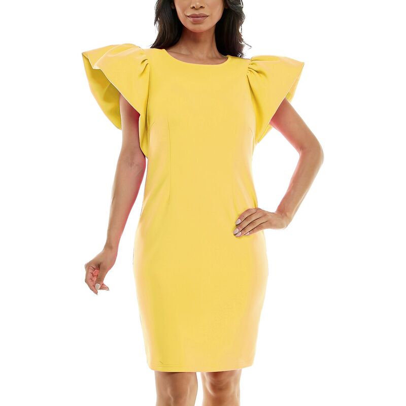 ニナレオナルド レディース トップス ワンピース フリル ミニ Women's Nina Leonard Ruffle Shoulder Sheath Mini Dress Canary