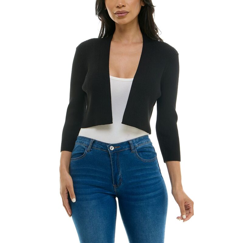 ニナレオナルド レディース アウター ニット・セーター リブ Women's Nina Leonard Three-Quarter Sleeve Ribbedge Bolero Black ブラック