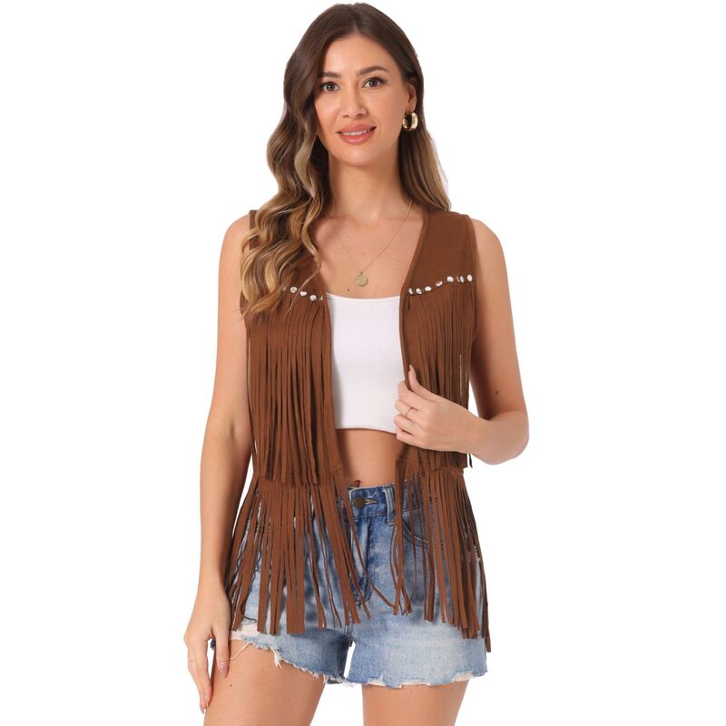 アレグラ ケー レディース アウター ニット・セーター ベスト スエード カーディガン フリンジ ALLEGRA K Women's Fringe Vest Open Front Outfits Faux Suede Tassel Cardigan Darkhaki カーキ｜ReVida 店