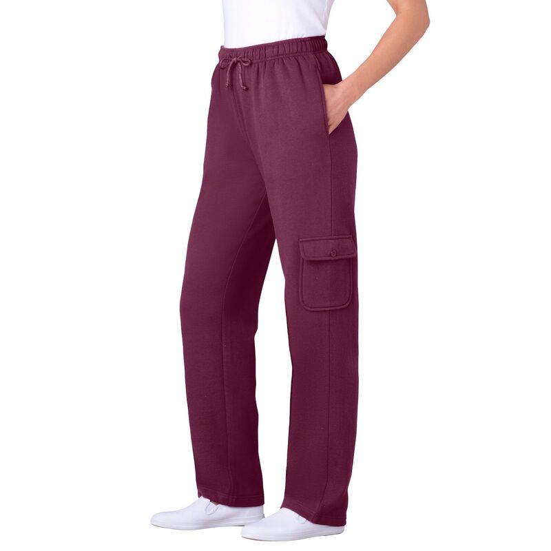 ウーマン ウィズイン レディース ボトムス カジュアルパンツ プラスサイズ スウェットパンツ トール フリース Woman Within Plusize Tall Better-Fleece Pull-On Cargo Sweatpants Deep Claret｜ReVida 店