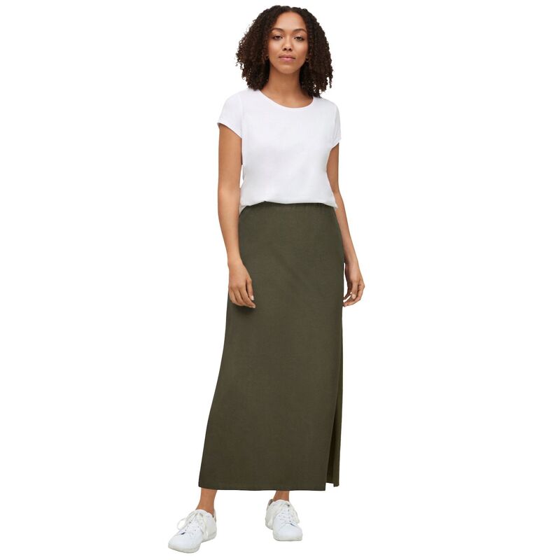 Ellos レディース ボトムスカート プラスサイズ ニット マキシ ellos Plusize Knit Maxi Skirt Deep Olive オリーブ