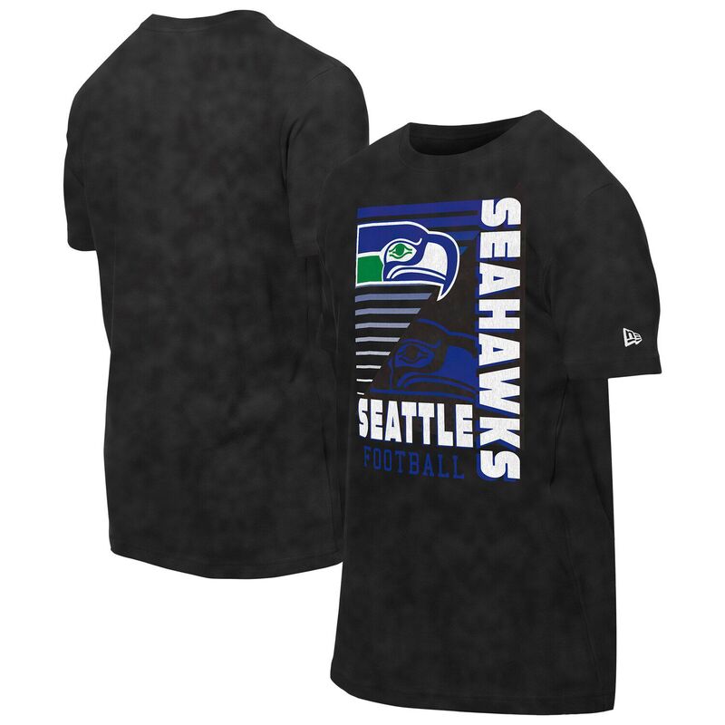 ニューエラ メンズ トップス Tシャツ ロゴ Men's New Era Black Seattle Seahawks Retro Logo Enzyme Washed Oversized T-Shirt Sea Black ブラック|ReVida 店