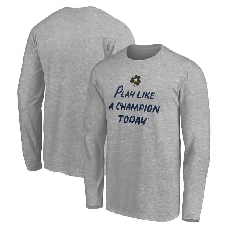 ファナティクス メンズ トップス Tシャツ Men's Fanatics Heather Gray Notre Dame Fighting Irish Play Like A Champion Today Shamrock Long Sleeve T-Shirt Ntd Grey グレー
