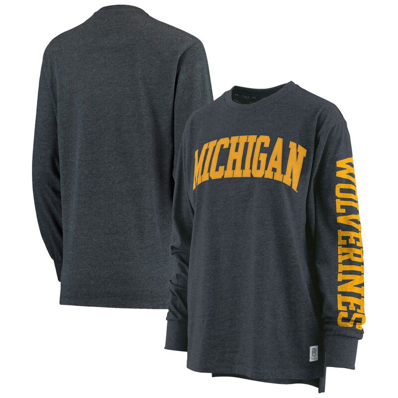 アンブランデッド レディース トップス プルオーバー Unbranded Women\u0027s Pressbox Heathered Navy Michigan Wolverines Two-Hit Canyon Long Sleeve T-Shirt Mic Navy 米国海軍