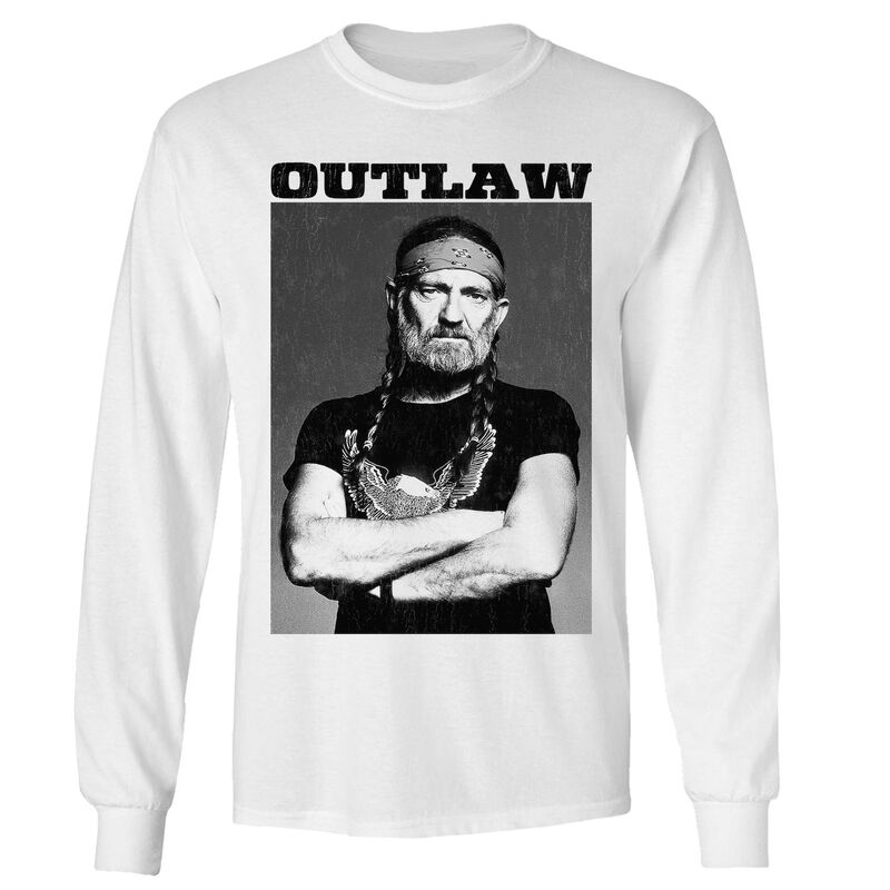 アニメキャラクター メンズ トップス Tシャツ Licensed Character Men's Willie Nelson Outlaw Tee Long Sleeve Tee White ホワイト