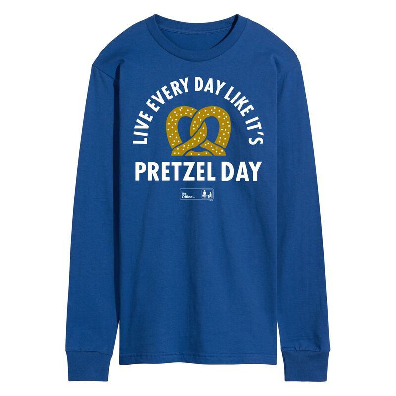 アニメ人となり メンズ トップス ティーシャツ Licensed Character Men\u0027s The Office Pretzel Day Long Sleeve Tee Blue 青色 Tシャツ・カットソー-トップス-メンズファッション