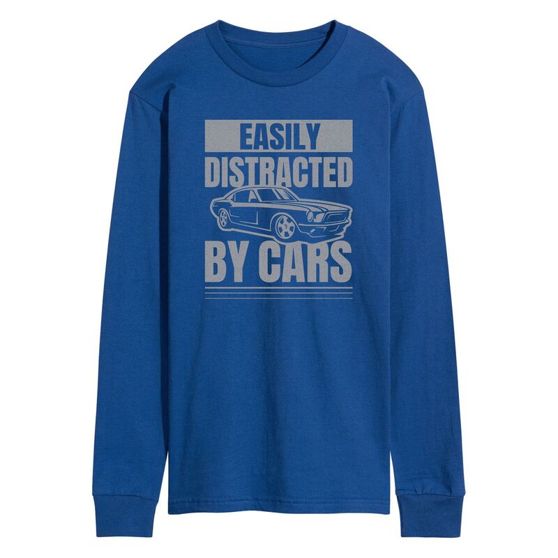 アニメ人となり メンズ トップス ティーシャツ グラフィック Licensed Character Men\u0027s Easily Distracted by Cars Long Sleeve Graphic Tee Blue 青色 トップス-Tシャツ・カットソー