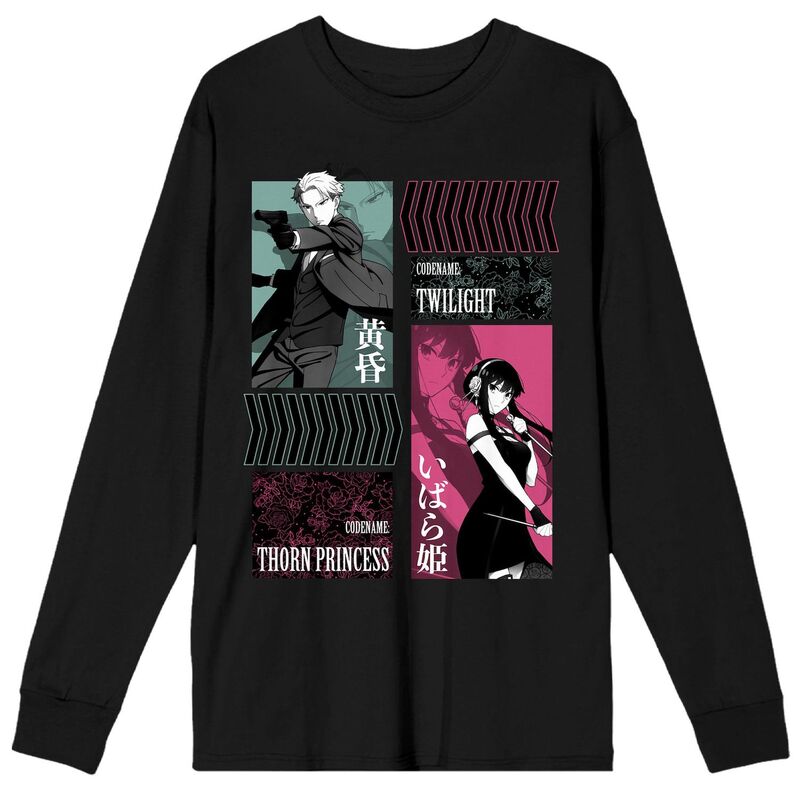アニメ人となり メンズ トップス ティーシャツ グラフィック Licensed Character Men\u0027spy x Family Loid and Yor Long Sleeve Graphic Tee Black 黒いこと Tシャツ・カットソー-トップス-メンズファッション