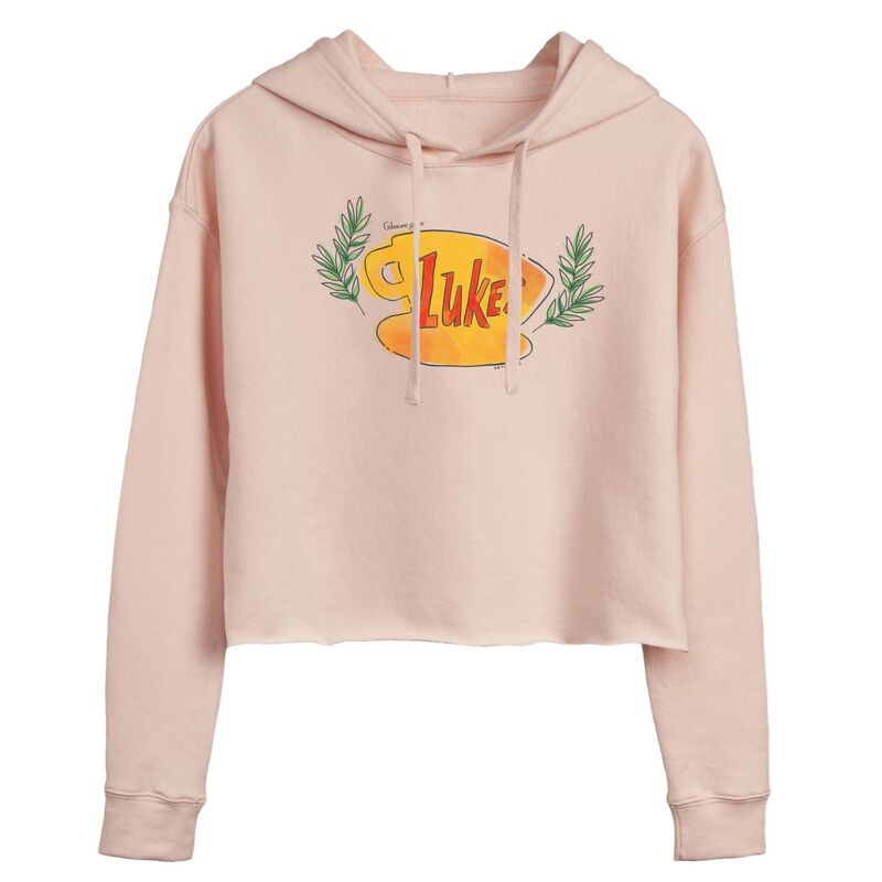 アニメキャラクター レディース トップス Tシャツ クロップド パーカー Licensed Character Juniors' Gilmore Girls Luke's Coffee Cropped Hoodie Pink ピンク