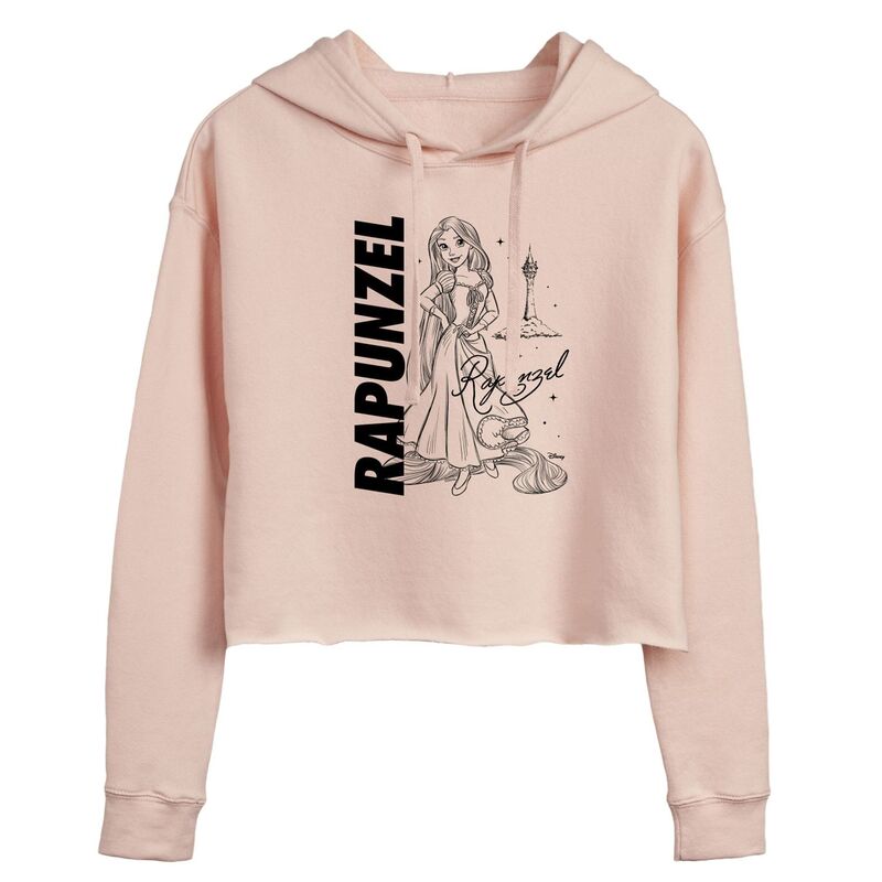 ウォルトディズニー レディース トップス プルオーバー クロップド パーカー グラフィック Disney\u0027s Tangled Rapunzel Juniors\u0027 Autograph Cropped Graphic Hoodie Pink サクラ色