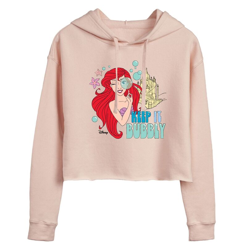 ディズニー レディース トップス Tシャツ クロップド パーカー グラフィック Disney's The Little Mermaid Ariel Juniors' Keep It Bubbly Cropped Graphic Hoodie Pink ピンク