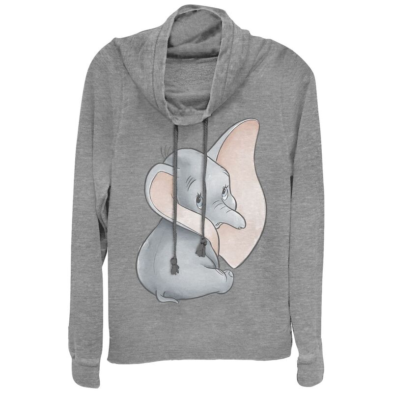 アニメ文字記号 レディース トップス プルオーバー グラフィック Licensed Character Juniors\u0027 Dumbo Profile Portrait Cowlneck Graphic Lightweight Long Sleeve Gray Heather 薄墨色