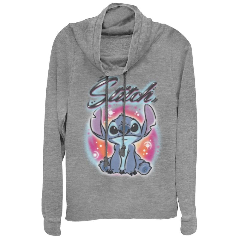 アニメ文字記号 レディース トップス プルオーバー グラフィック Licensed Character Juniors\u0027 Lilo \u0026 Stitch Airbrush Stitch Cowlneck Graphic Lightweight Long Sleeve Gray Heather 薄墨色