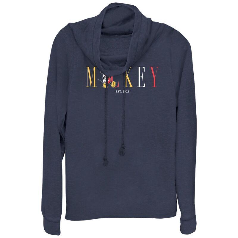 ウォルトディズニー レディース トップス ティーシャツ 付け加える大いさ グラフィック Disney\u0027s Mickey Mouse Women\u0027s Plus Est. 1928 Cowlneck Graphic Lightweight Long Sleeve Navy 米国海軍 トップス-レディースファッション