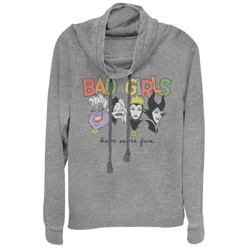 ウォルトディズニー レディース トップス プルオーバー つけ加える大きさ グラフィック Disney Villains Bad Girls Have More Fun Women\u0027s Plus Cowlneck Graphic Lightweight Long Sleeve Gray Heather 薄墨色