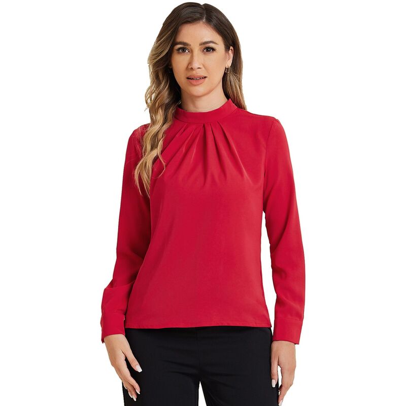 アレグラ ケー レディース トップス シャツ シフォン ブラウス ALLEGRA K Fall Winter Stand Collar Chiffon Blouse For Women Long Sleeve Business Casual Work Shirt Red レッド