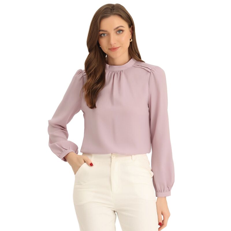 アレグラ ケー レディース トップス シャツ モックネック シフォン ブラウス ALLEGRA K Chiffon Shirt For Women Work Office Mock Neck Long Sleeve Blouse Pink ピンク