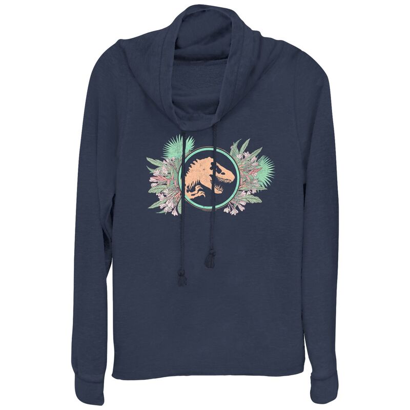 アニメ人となり レディース トップス ティーシャツ お花柄 お花 グラフィック Licensed Character Women\u0027s Jurassic World Floral Frame Cowlneck Graphic Lightweight Long Sleeve Navy 米国海軍 レディースファッション-Tシャツ・カットソー-トップス