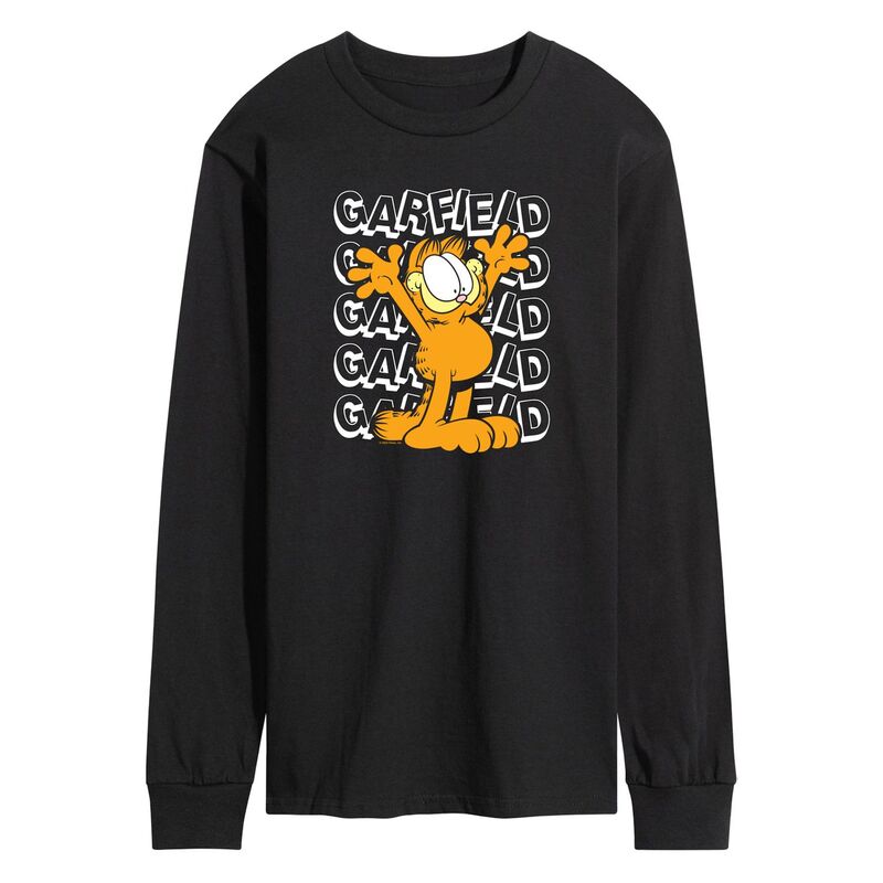 アニメ人となり メンズ トップス ティーシャツ グラフィック Licensed Character Men\u0027s Garfield Repeated Long Sleeve Graphic Tee Black 黒いこと メンズファッション-Tシャツ・カットソー