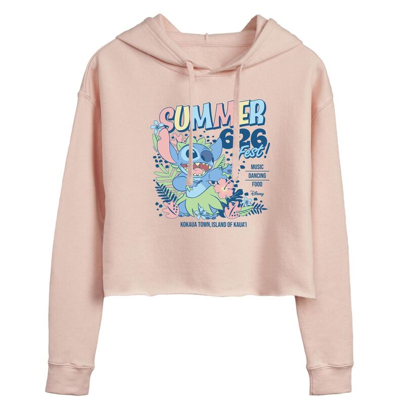 ウォルトディズニー レディース トップス プルオーバー クロップド パーカー Disney\u0027s Lilo \u0026 Stitch Juniors\u0027 Summer 626 Fest Cropped Hoodie Pink サクラ色