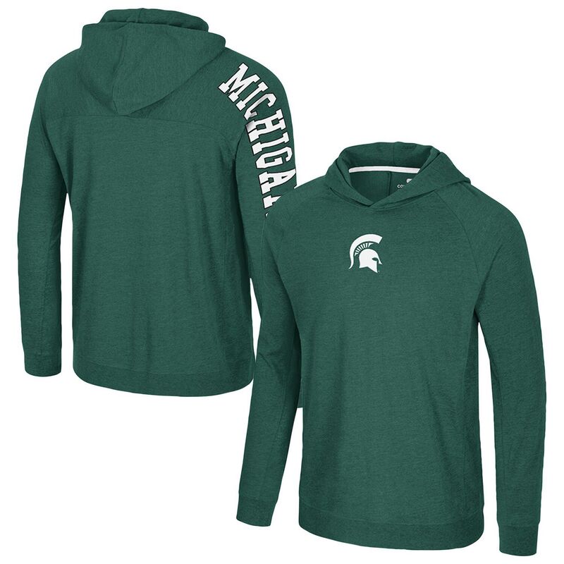 コロシアム メンズ トップス Tシャツ Men's Colosseum Green Michigan State Spartans Back in Business Long Sleeve Raglan Hooded T-Shirt Msu Green グリーン｜ReVida 店