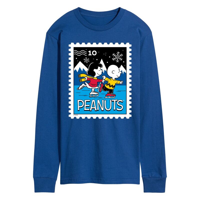 アニメキャラクター メンズ トップス Tシャツ グラフィック Licensed Character Men Peanuts Lucy \u0026 Charlie Ice Skating Stamp Long Sleeve Graphic Tee Royal Blue ブルー