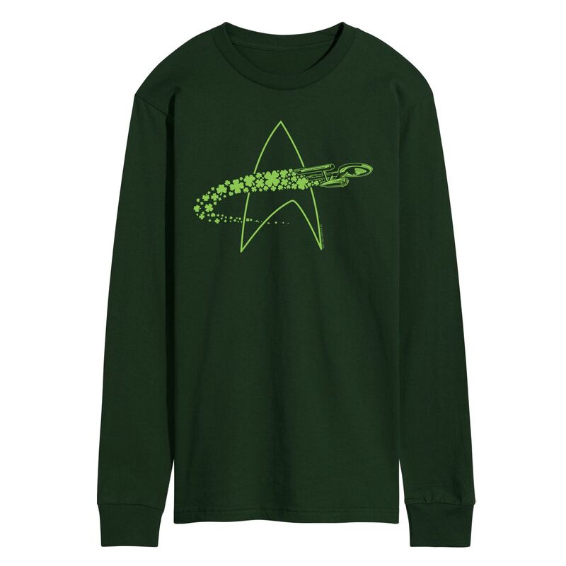 アニメキャラクター メンズ トップス Tシャツ グラフィック Licensed Character Men'star Trek U.S.S. Enterprise Shamrocks Long Sleeve Graphic Tee Forest Green グリーン｜ReVida 店