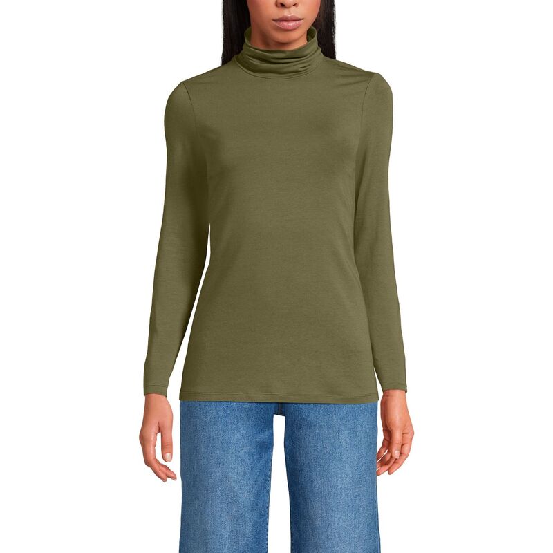 ランズエンド レディース トップス Tシャツ タートルネック Women's Lands' End Lightweight Fitted Turtleneck Olive Drab オリーブ｜ReVida 店