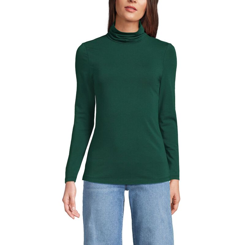 ランズエンド レディース トップス Tシャツ タートルネック Women's Lands' End Lightweight Fitted Turtleneck Pine Valley