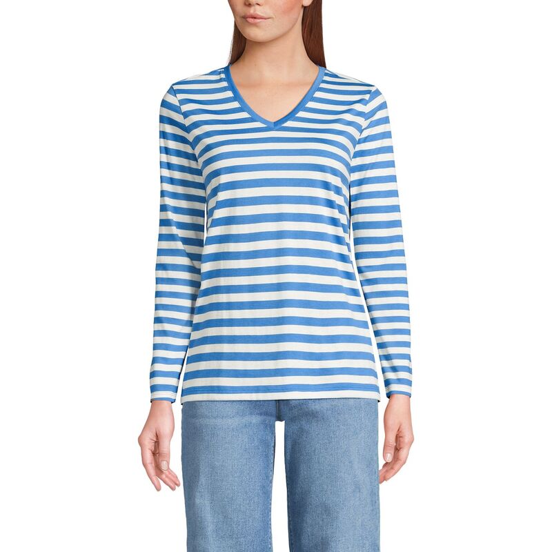ランズエンド レディース トップス Tシャツ Vネック プチ コットン Petite Lands' End Supima Cotton Relaxed V-Neck Tee Cobalt Even Stripe コバルト