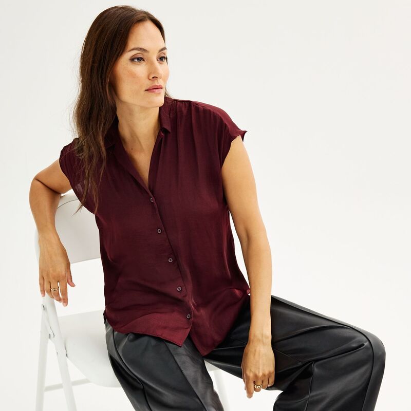 ナインウェスト レディース トップス シャツ Women's Nine West Short Sleeveasy Lapel Shirt Maddie Plum プラム