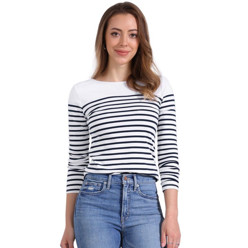 アレグラ ケー レディース トップス シャツ ALLEGRA K Women's Color Block Long Sleeve Striped Causal T-Shirt Dark Blue ブルー