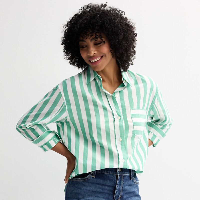 ソノマ レディース トップス シャツ プチ Petite Sonoma Goods For Life Oversized Boyfriend Shirt White Green Stripe ホワイト