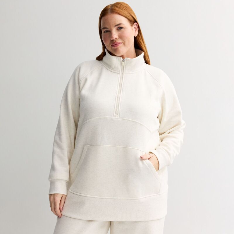 Tek Gear レディース トップス Tシャツ プラスサイズ フリース Plusize Tek Gear Ultrasoft Fleece Quarter-Zip Tunic Lt Oat Heather ヘザー
