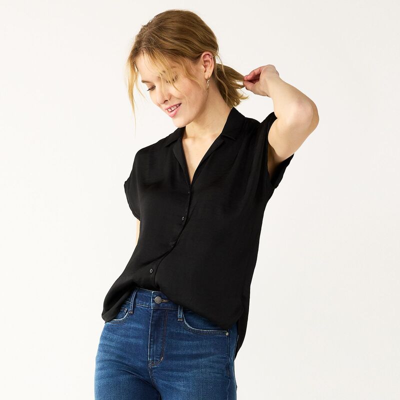 ナインウェスト レディース トップス シャツ プチ Women's Petite Nine West Short Sleeveasy Lapel Shirt Black ブラック