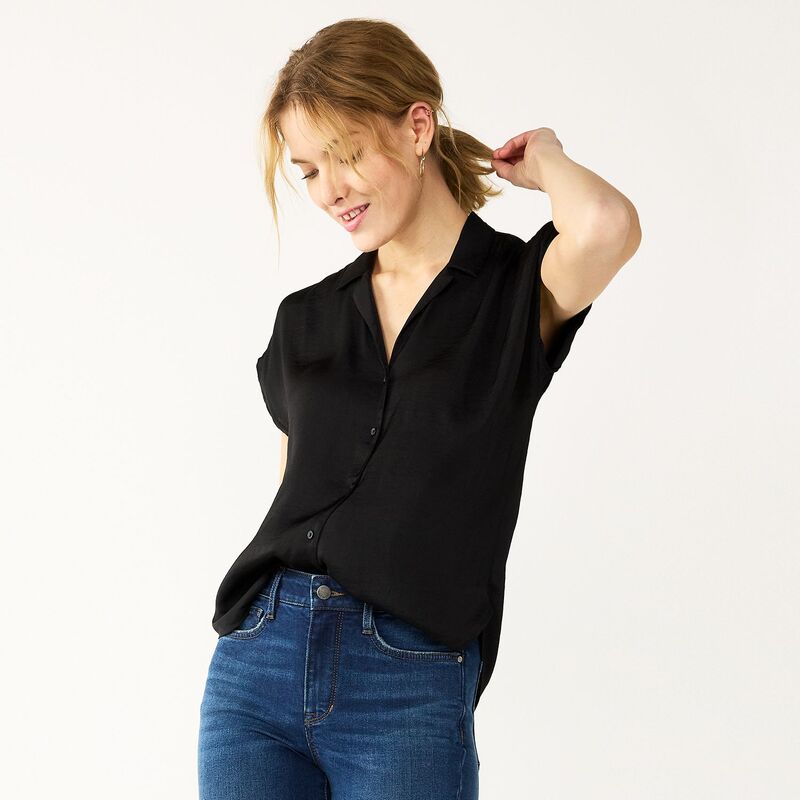 ナインウェスト レディース トップス シャツ Women's Nine West Short Sleeveasy Lapel Shirt Black ブラック