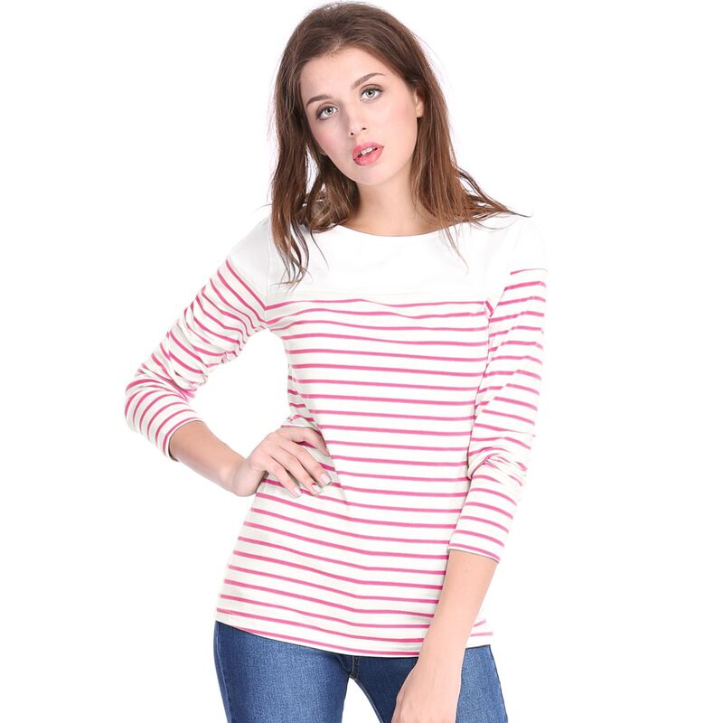 アレグラ ケー レディース トップス シャツ ALLEGRA K Women's Color Block Long Sleeve Striped Causal T-Shirt Light Pink ピンク