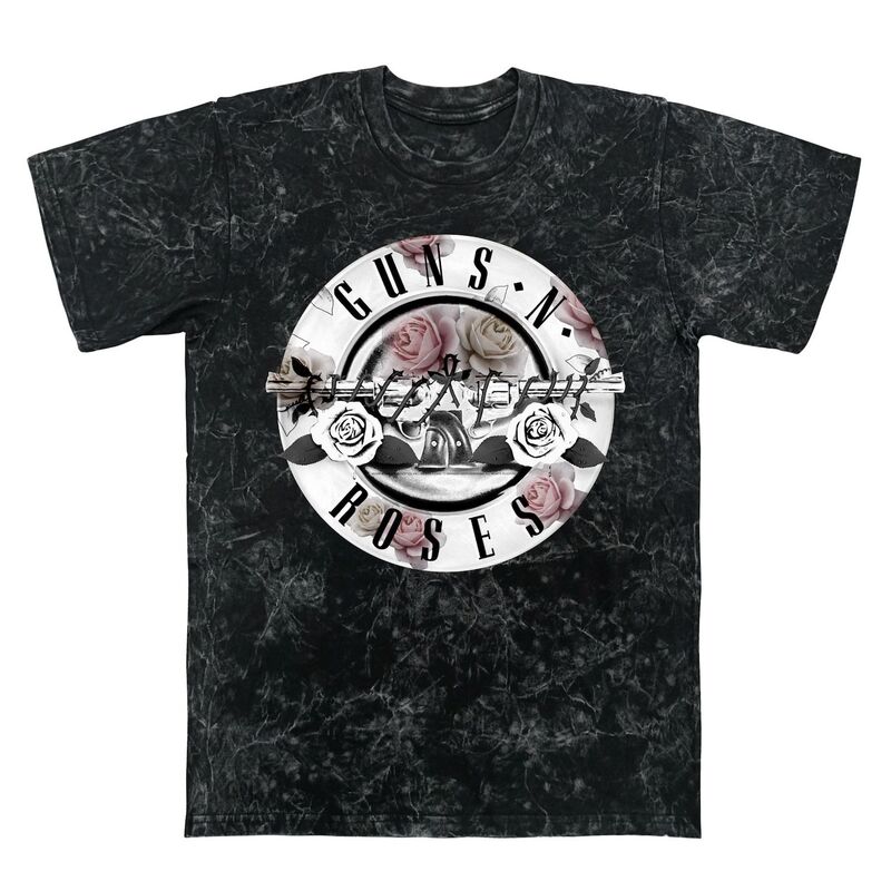 アニメキャラクター メンズ トップス Tシャツ フラワー柄 フラワー グラフィック Licensed Character Men's Guns N' Roses Floral Fill Bullet Mineral Wash Graphic Tee Black Mineral Wash ブラック