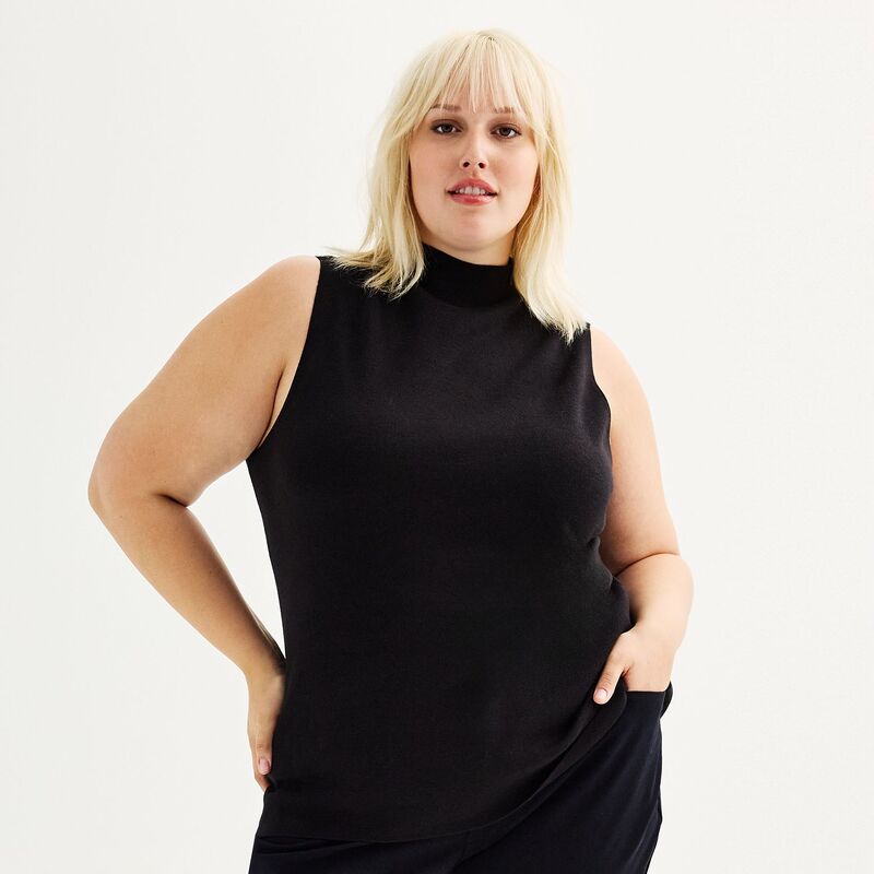 ナインウェスト レディース アウター ニット・セーター モックネック プラスサイズ ノースリーブ Plusize Nine West Mockneck Sleevelessweater Mineral Black ブラック