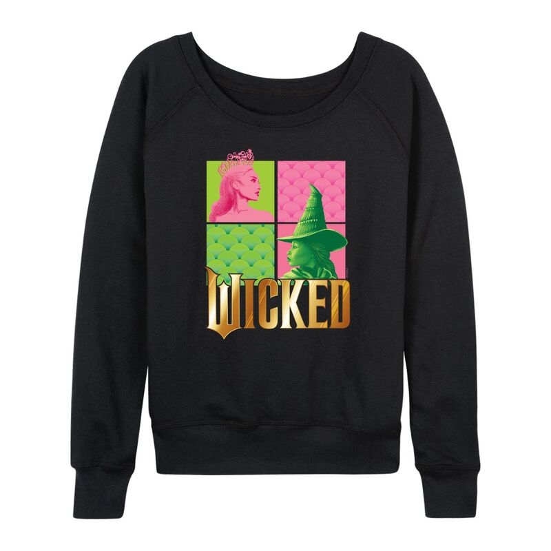 アニメキャラクター レディース トップス Tシャツ パイル Licensed Character Women's Wicked Glinda & Elphaba Grid French Terry Long Sleeve Tee Black ブラック