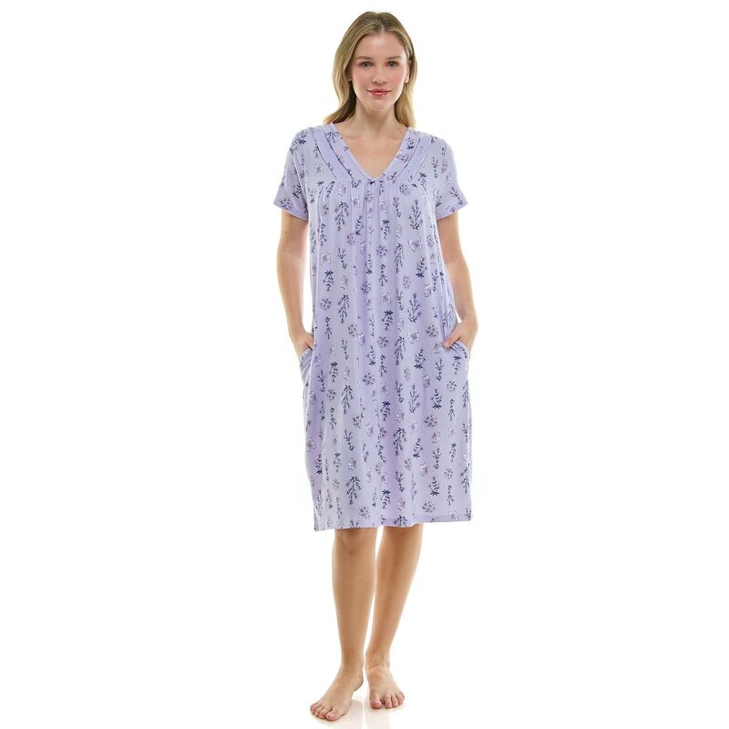 クロフト＆バロー レディース アンダーウェア ナイトウェア プチ シャツ Petite Croft & Barrowhisperluxe Sleepshirt with Short Sleeves Butterfly Floral Purpl