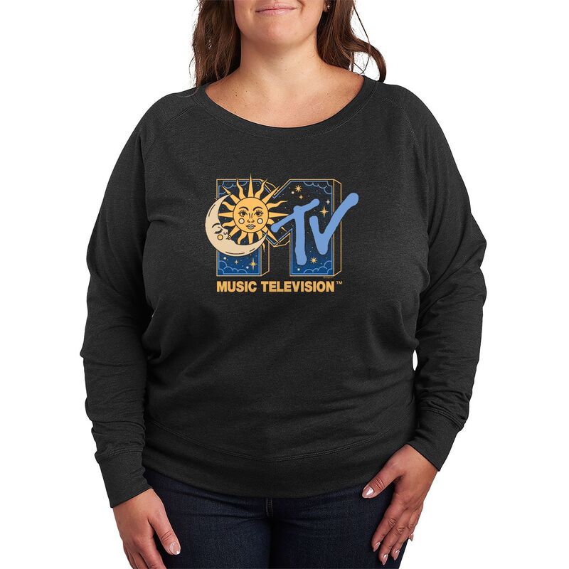 アニメキャラクター レディース トップス Tシャツ プラスサイズ パイル ロゴ Licensed Character Plusize MTV Celestialogo French Terry Long Sleeve Tee Heather Charcoal チャコール