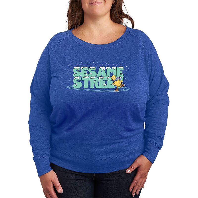 アニメキャラクター レディース トップス Tシャツ プラスサイズ パイル Licensed Character Plusize Sesame Street Big Bird Ice Skating French Terry Long Sleeve Tee Heatheroyal Blue ヘザー