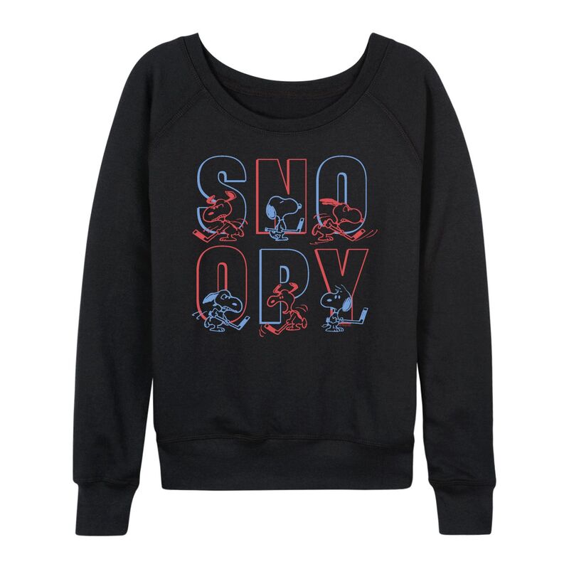 アニメキャラクター レディース トップス Tシャツ パイル Licensed Character Women's Peanutsnoopy Playing Hockey French Terry Long Sleeve Tee Black ブラック