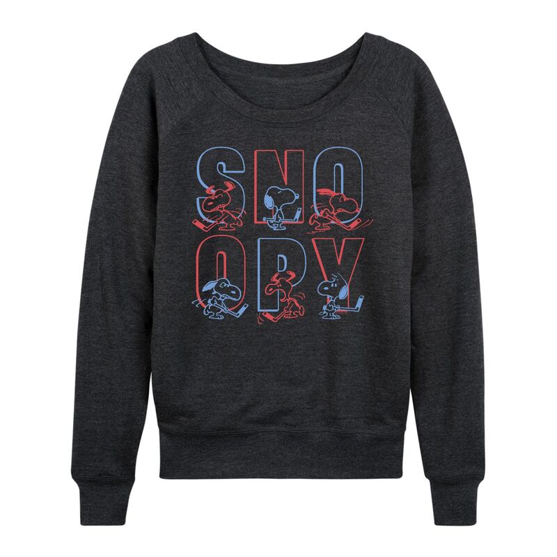 アニメキャラクター レディース トップス Tシャツ パイル Licensed Character Women's Peanutsnoopy Playing Hockey French Terry Long Sleeve Tee Heather Charcoal チャコール