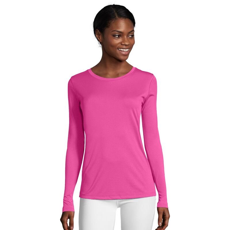 ヘインズ レディース トップス Tシャツ 長袖 Women's Hanes Cool Dri Long-Sleeve Performance Tee Wow Pink ピンク