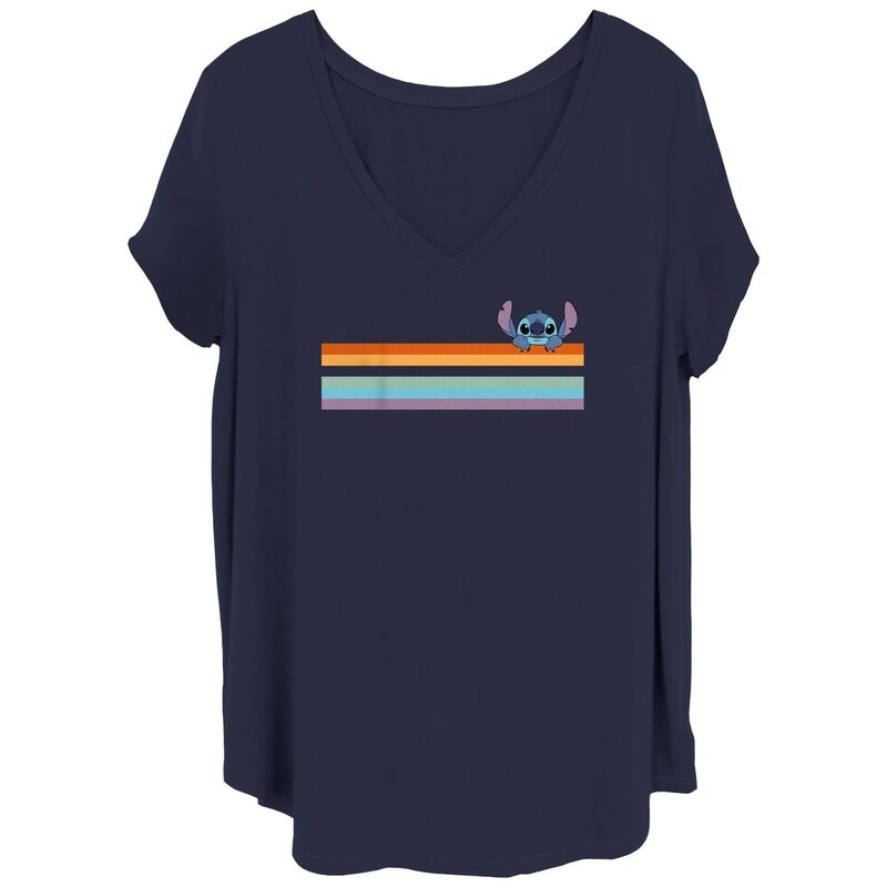ディズニー レディース トップス Tシャツ Vネック プラスサイズ Disney's Lilo & Stitch Juniors' Plusize Peeking Stitch V Neck Tee Navy ネイビー